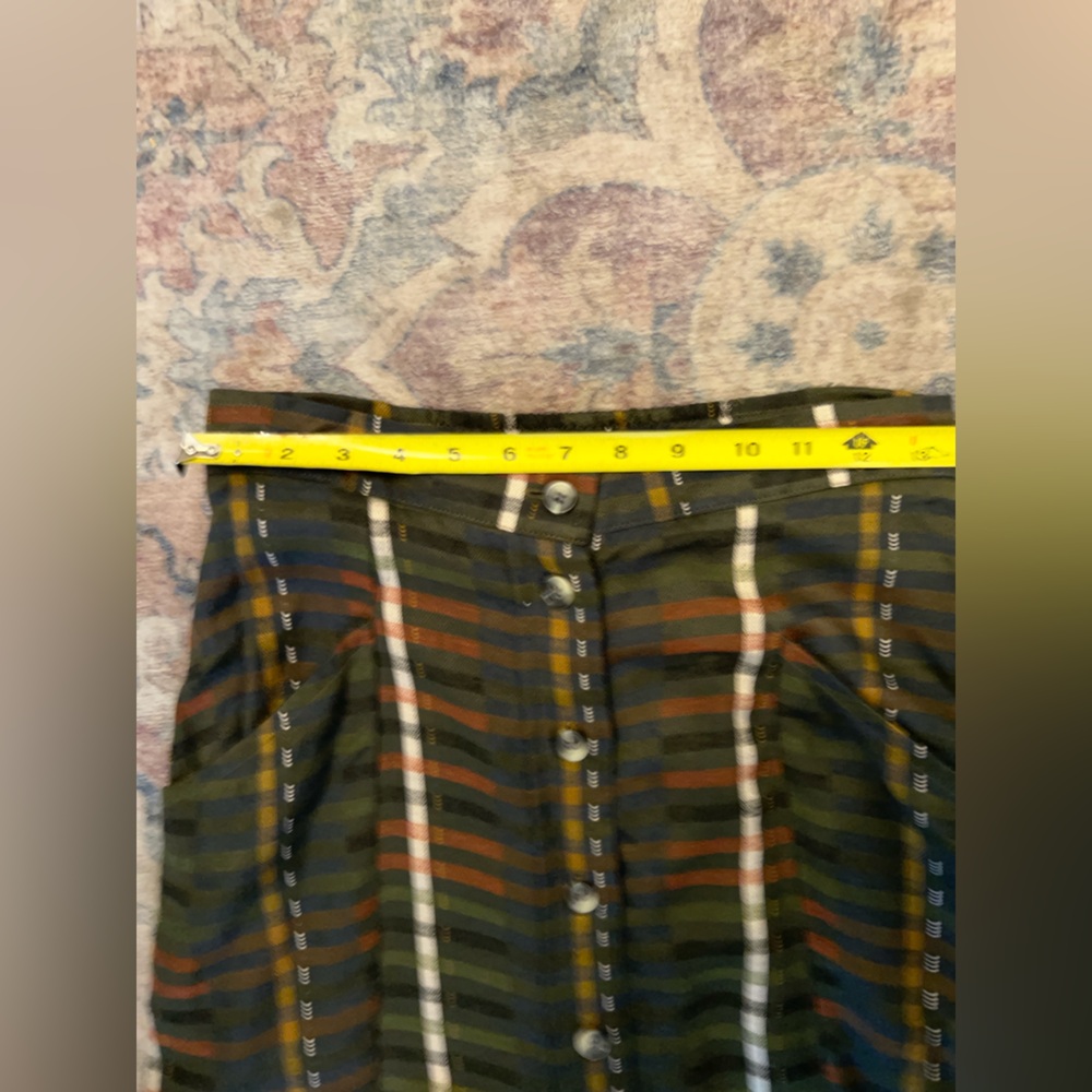 Bridge & Burn Sustainable High-Waist Olive Green Plaid Button-Front Midi Skirt - Picture 6 of 6